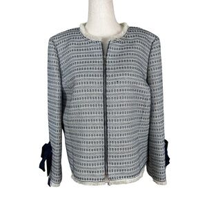 Tahari ASL Navy/Cream Zippered Blazer